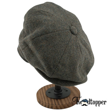 Olive Green Herringbone 100% Wool Newsboy Golfing Flat Cap